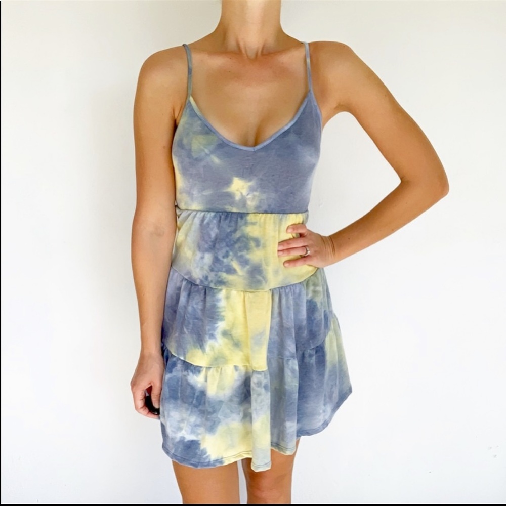 Mikey & Joey blue yellow tie dye beach dress size small